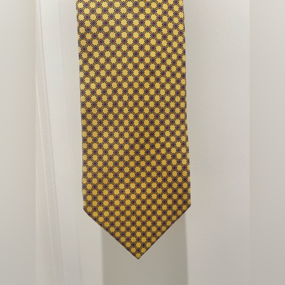 Dunhill Silk Tie Made in Italy Geometric Diamond Pattern Gold Yellow Blue Red - Picture 2 of 14